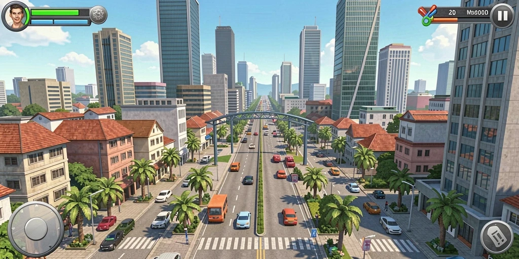 Screenshot menampilkan karakter utama sedang menjelajahi dunia yang luas.